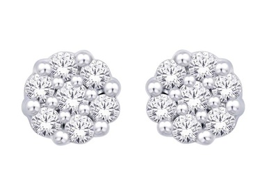 14K White Gold 1/3 Ct.Tw. Diamond Flower Studs Earrings