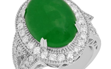 14k White Gold 8.68ct Jade 1.96ct Diamond Ring