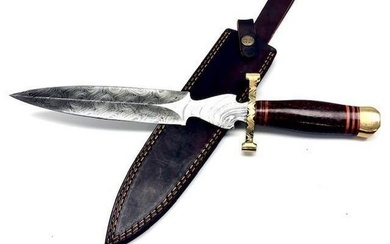 15 1/2" Brass & Wooden Handled Damascus Shive Sword