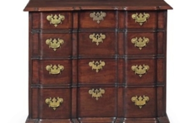A QUEEN ANNE MAHOGANY BLOCK-FRONT CHEST-OF-DRAWERS, EASTERN MASSACHUSETTS, 1750-1770