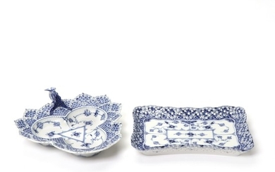 “Blue Fluted Full Lace” two dishes. 1122 and 1077. Royal Copenhagen. (2)