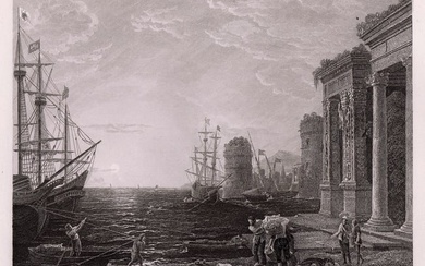 1834 Claude Lorrain A Seaport in the Mediterranean engraving signed