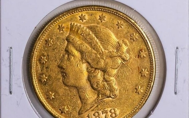 1878 $20 Liberty Head Double Eagle Gold Coin VF