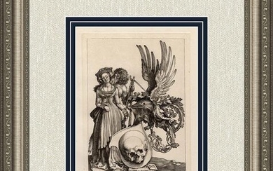 1879 Albrecht Durer Coat of Arms w/ Skull engraving signed