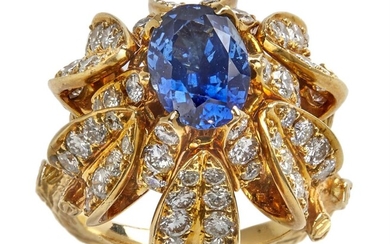 18CT GOLD, SAPPHIRE AND DIAMOND RING, TIFFANY & CO.