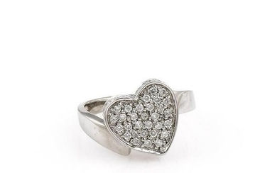 18K WG Pave Diamond Heart With Love Ring