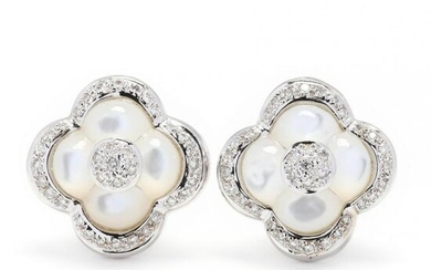 18K White Gold, Mother-of-Pearl, and Diamond Earrings