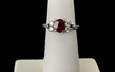 18K White Gold, Ruby and Diamond Ring
