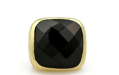 18K Yellow Gold Black Onyx Solitaire Ring