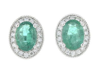 18ct gold emerald & diamond cluster earrings