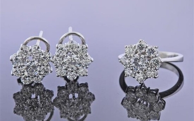 18k Gold 5.50ctw Diamond Cluster Earrings Ring Set
