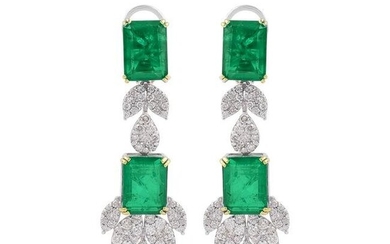 18k White Gold Processed Emerald HI/SI Diamond Earrings