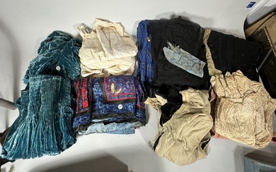 19TH CENTURY CLOTHING LOT INCLUDES EMBROIDERED CHINESE SKIRT