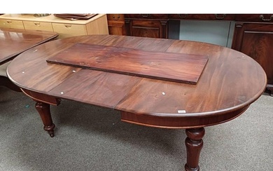 19TH CENTURY MAHOGANY EXTENDING DINING TABLE WITH 2 EXTRA LE...