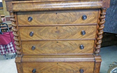 19TH CENTURY MAHOGANY OGEE CHEST OF 5 LONG DRAWERS...