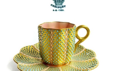 19th C. Coalport Jeweled Cup & Saucer