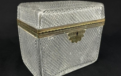 19th C French Gilt Bronze Cut Crystal Lidded Box