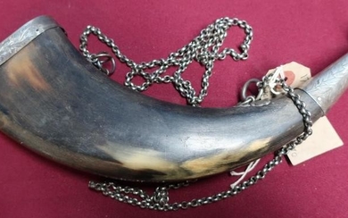 19th C Scottish style flattened cows horn powder flask...