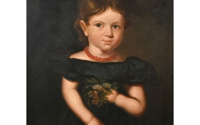 19th Century English School, a portrait of a girl holding a ...