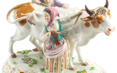 19th Century Meissen Porcelain Figural Group Farmers with Cow