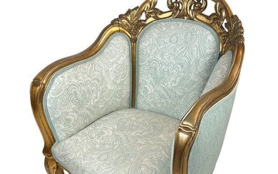 (19th c) LOUIS XV STYLE CARVED and GILT ARMCHAIR