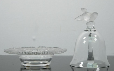 2 Pcs Lalique Crystal Sparrow Bell & Honfleur Bowl