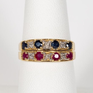 2 Two-Tone Gold Stacking Rings, Sapphire & Ruby