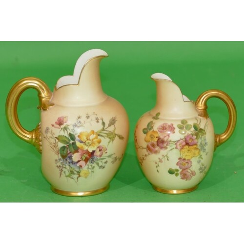 2 x Royal Worcester Blush Round Bulbous Shaped Jugs on cream...