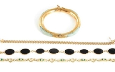 Gemstone, diamond and gold bracelets (4pcs)
