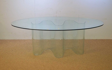 20th C glass oval glass dining table.