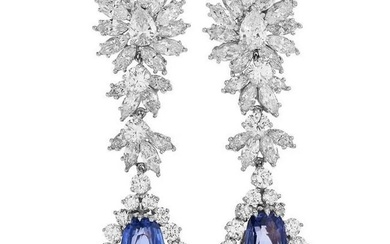 22.77cts No-Heat Sapphire Diamond Platinum Drop Earrings