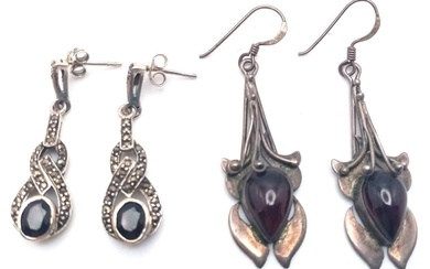 2X vintage pairs of 925 silver stone set...