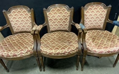 3 Antique French Louis XVI Upholstered Armchairs