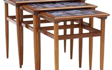 (3) DANISH MID-CENTURY MODERN TILE-TOP TEAK NESTING TABLES