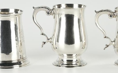 3 English 18th C. Sterling Silver Mugs or Canns