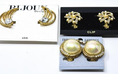 3 Pairs Vintage 1980s Gilt Meal Clip Earrings