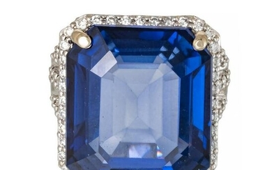 30.94CT Sapphire, Diamond & 14KT Gold Ring, Size: 6.25, T.W. 16.39 GR