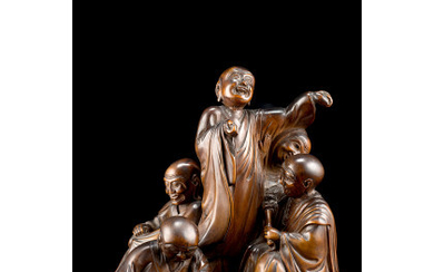 A box wood carving depicting a group of sages China, 19th century (h. 12 cm.)
