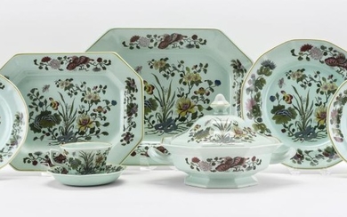 WEDGWOOD ADAMS CALYX WARE "MING JADE" IRONSTONE DINNER SERVICE Consists of: 6 10.25" plates7 8.25" plates6 bowls6 cups and saucers2...