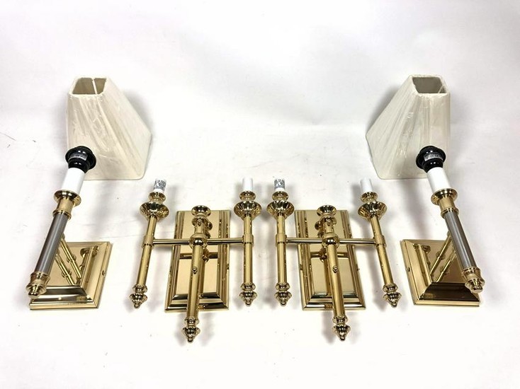 4pc Decorator Brass Wall Sconce Lights. Two with shades