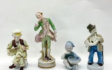 4pc Porcelain Figurines, Musicians, Nobleman and Toddler