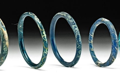 5 Roman / Byzantine Glass Bracelets - Blue & Silver