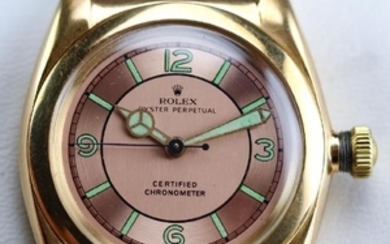 1940's Rolex Pink Rose Gold 3131 Bubbleback Wrist Watch