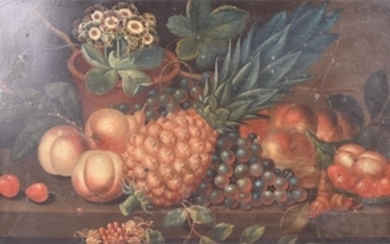 A 19th century Dutch School an exotic summer fruit still life painting, unsigned, oil on tin, within a black and gilt frame,...