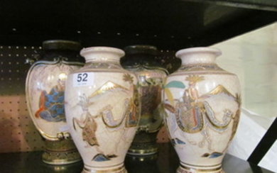 A pair of 19th Century Satsuma vases decorated Deities and another smaller pair decorated camels