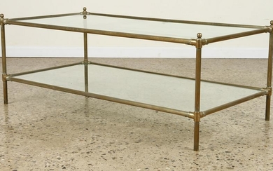 BRASS GLASS TWO TIER COFFEE TABLE C.1970
