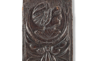A carved oak panel, English, circa 1530-60