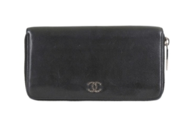 Chanel Black Caviar Zip Wallet, c. 2009-10, silver...