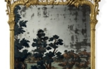 A PAIR OF CHINESE EXPORT REVERSE-PAINTED MIRROR PICTURES, CIRCA 1770, THE GILTWOOD FRAMES LATER