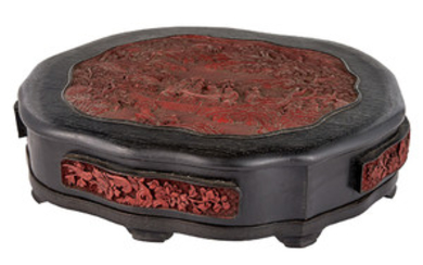 Chinese Zitan and Composite Wood Box and Cover Inset with Cinnabar Lacquer Panels